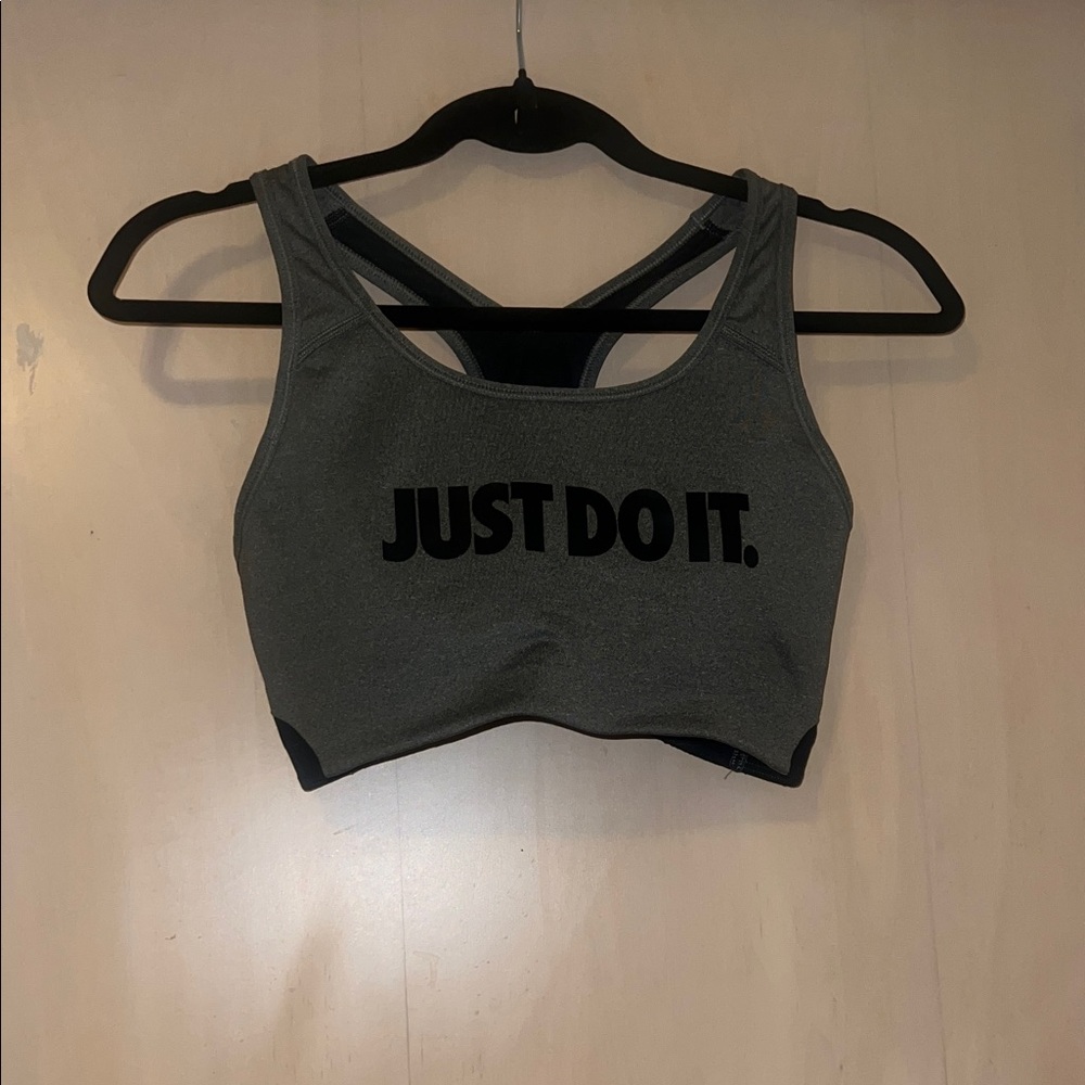 Nike Olive Green Sports Bra with Black 'JUST DO IT.' Logo